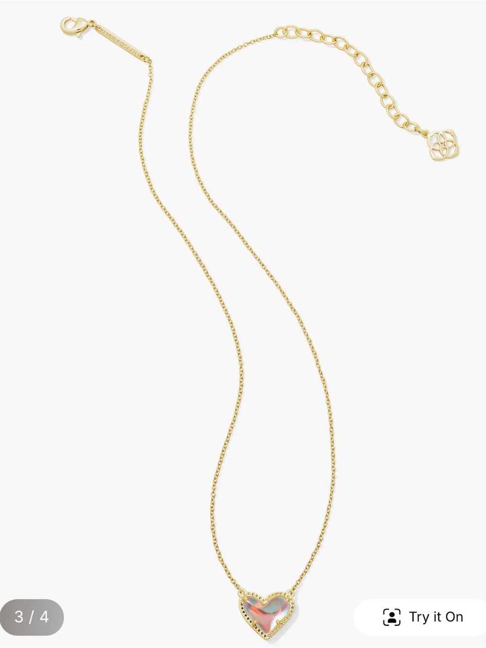 Kendra Scott Ari Heart Gold Pendant Necklace in Dichroic Glass - Full Inclusion